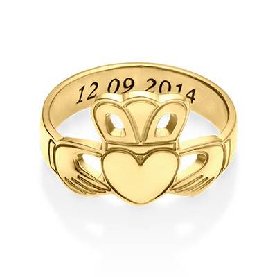 Claddagh Ring with Engraving in 18ct Gold Plating-2 product photo