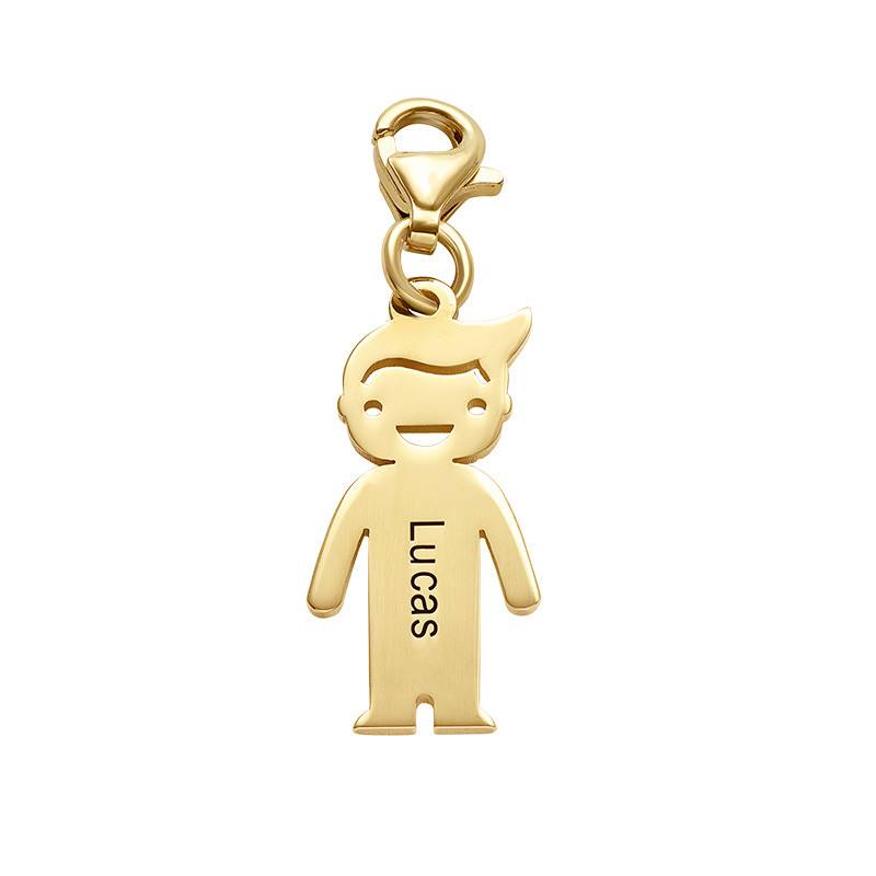 Gegraveerde Jongens Amulet aan Karabijnsluiting in 18K Goud Verguld-1 Productfoto