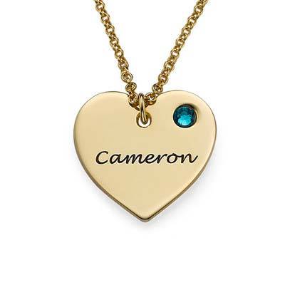 Engraved Heart Necklace with Birthstone in 18ct Gold Plating product photo