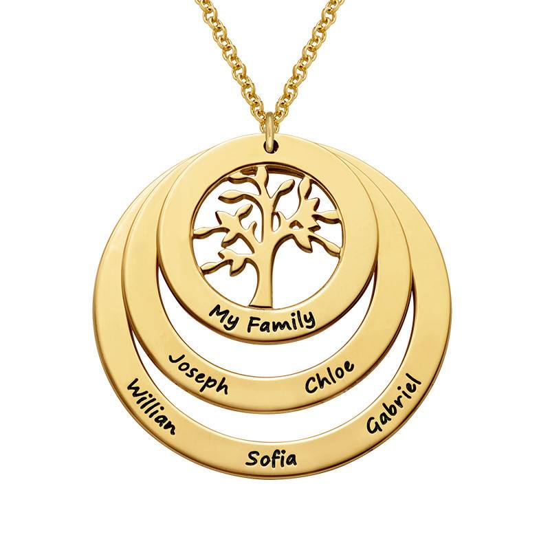 Gold Plated Family Circle Necklace with Hanging Family Tree-1 product photo