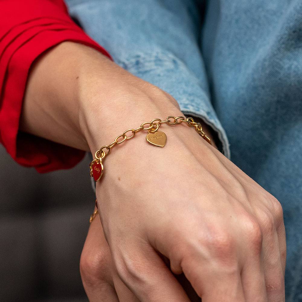 Link Bracelet with Heart Charms in 18k Gold Plating-2 product photo