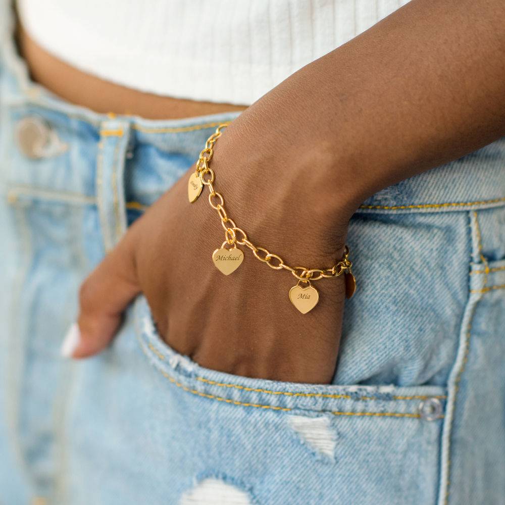 Link Bracelet with Heart Charms in 18k Gold Plating-3 product photo