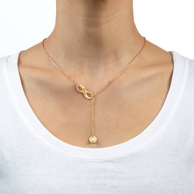 Collar Infinito en forma de Y, con inicial chapado en oro 18k-1 foto de producto