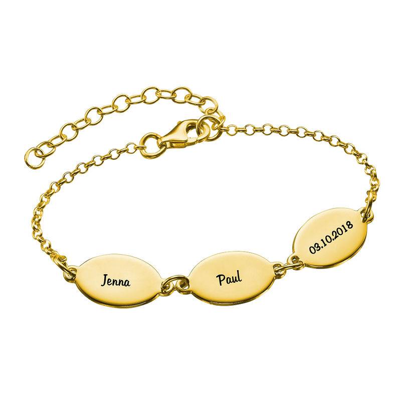 Gullbelagt mamma armbånd med barns navn - Ovalt design produktbilde
