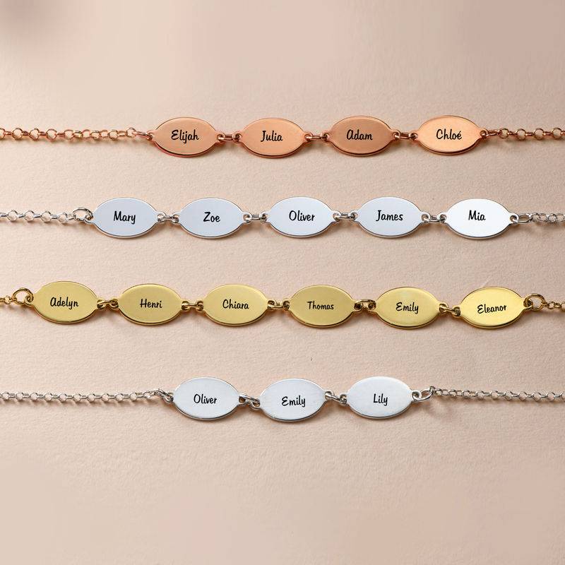 Mutterarmband mit ovalen Elementen und Kindernamen - 750er vergoldetes Silber Produktfoto
