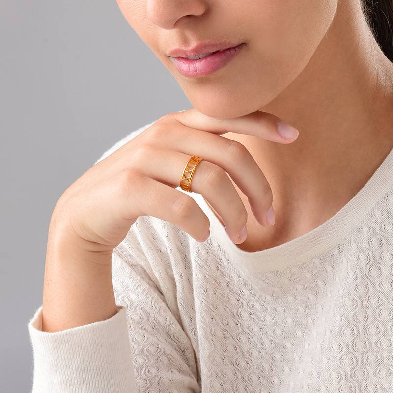 18k Goud Vergulde Romeins Cijfer Ring voor Dames-4 Productfoto