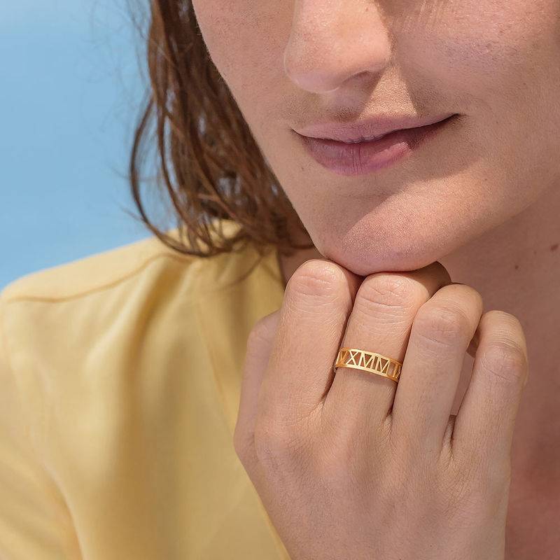 18k Goud Vergulde Romeins Cijfer Ring voor Dames-1 Productfoto