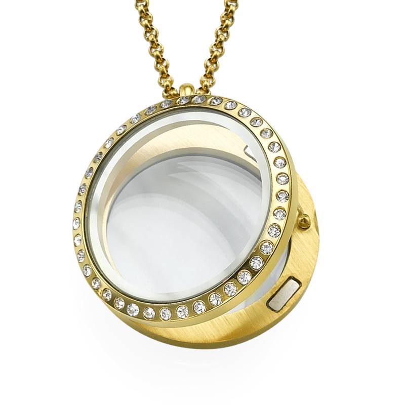 Gold Plated Round Locket Necklace with Crystals Gold Plated Round Locket Necklace with Crystals product photo