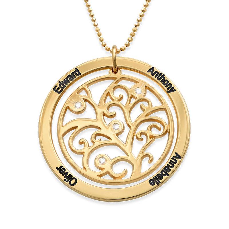 Collana Albero della Vita con Pietre Portafortuna e Diamanti in Oro Vermeil foto del prodotto