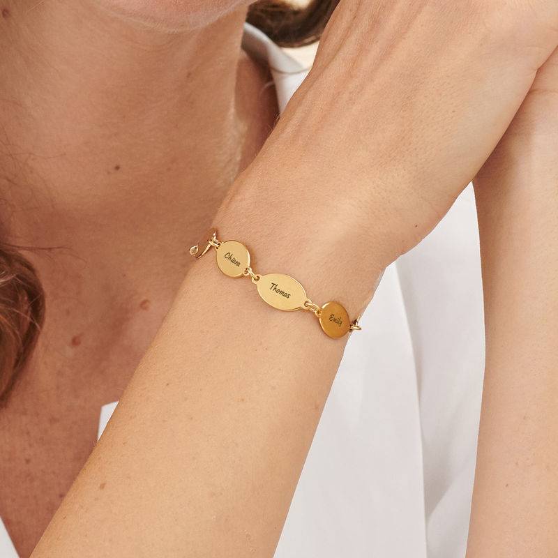 Mamma armbånd med barns navn, ovalt design i 18k gull vermeil-4 produktbilde