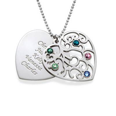 Heart Shaped Filigree Family Tree Birthstone Necklace-3 product photo