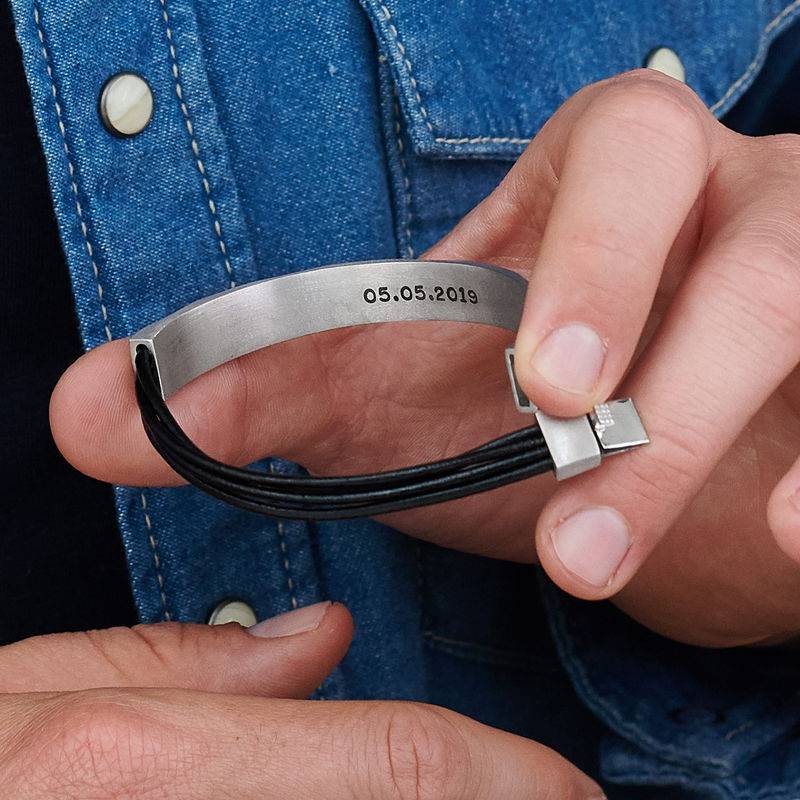 Medio brazalete en plata con cordones de cuero negro-6 foto de producto