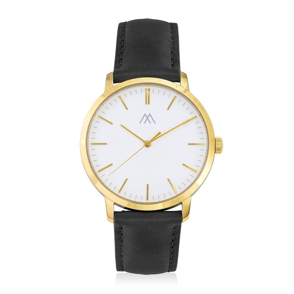 Hampton Engraved Minimalist Watch for Men with Black Leather Strap-3 product photo