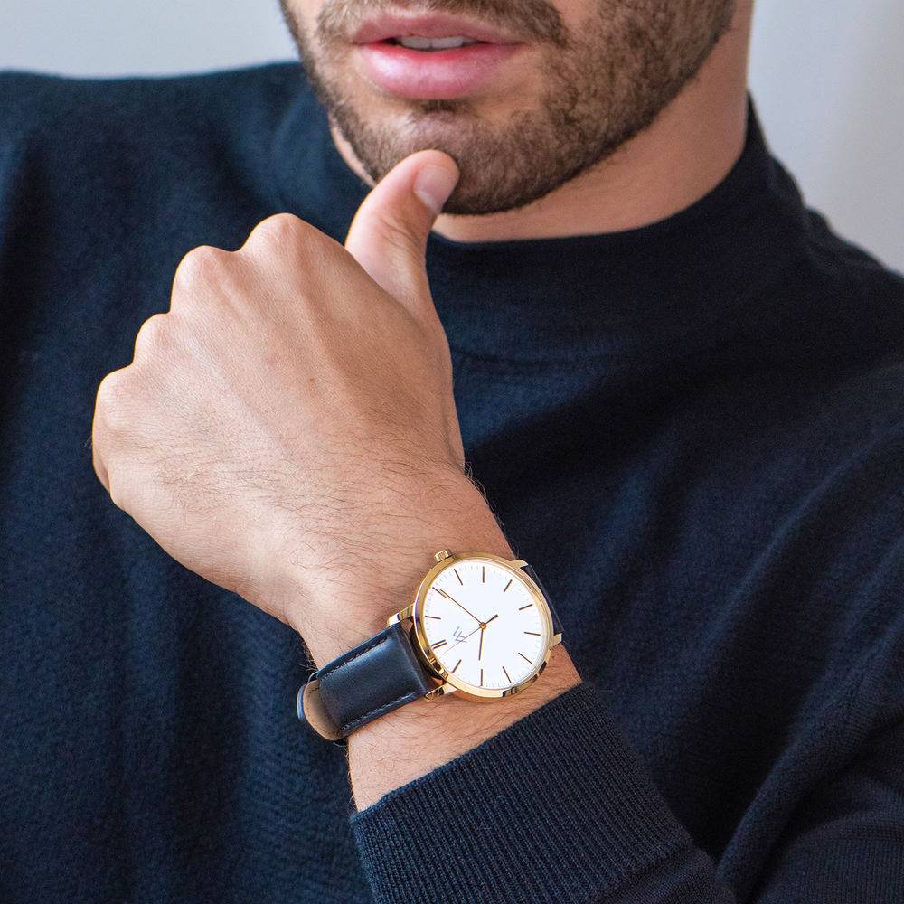 Hampton Engraved Minimalist Watch for Men with Black Leather Strap-7 product photo