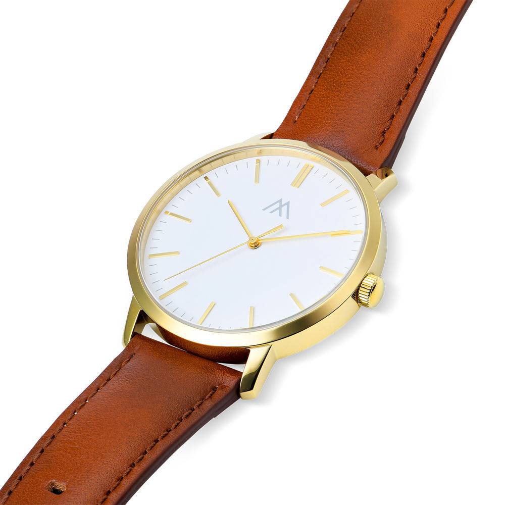 Hampton Engraved Minimalist Watch for Men with Brown Leather Strap-8 product photo