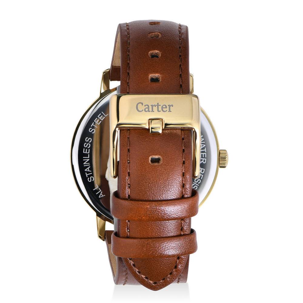 Hampton Engraved Minimalist Watch for Men with Brown Leather Strap-6 product photo