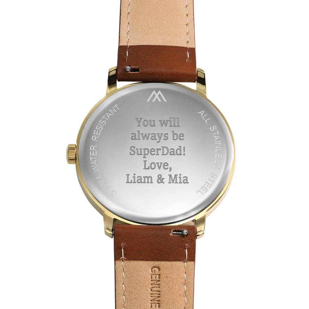 Hampton Engraved Minimalist Watch for Men with Brown Leather Strap-6 product photo