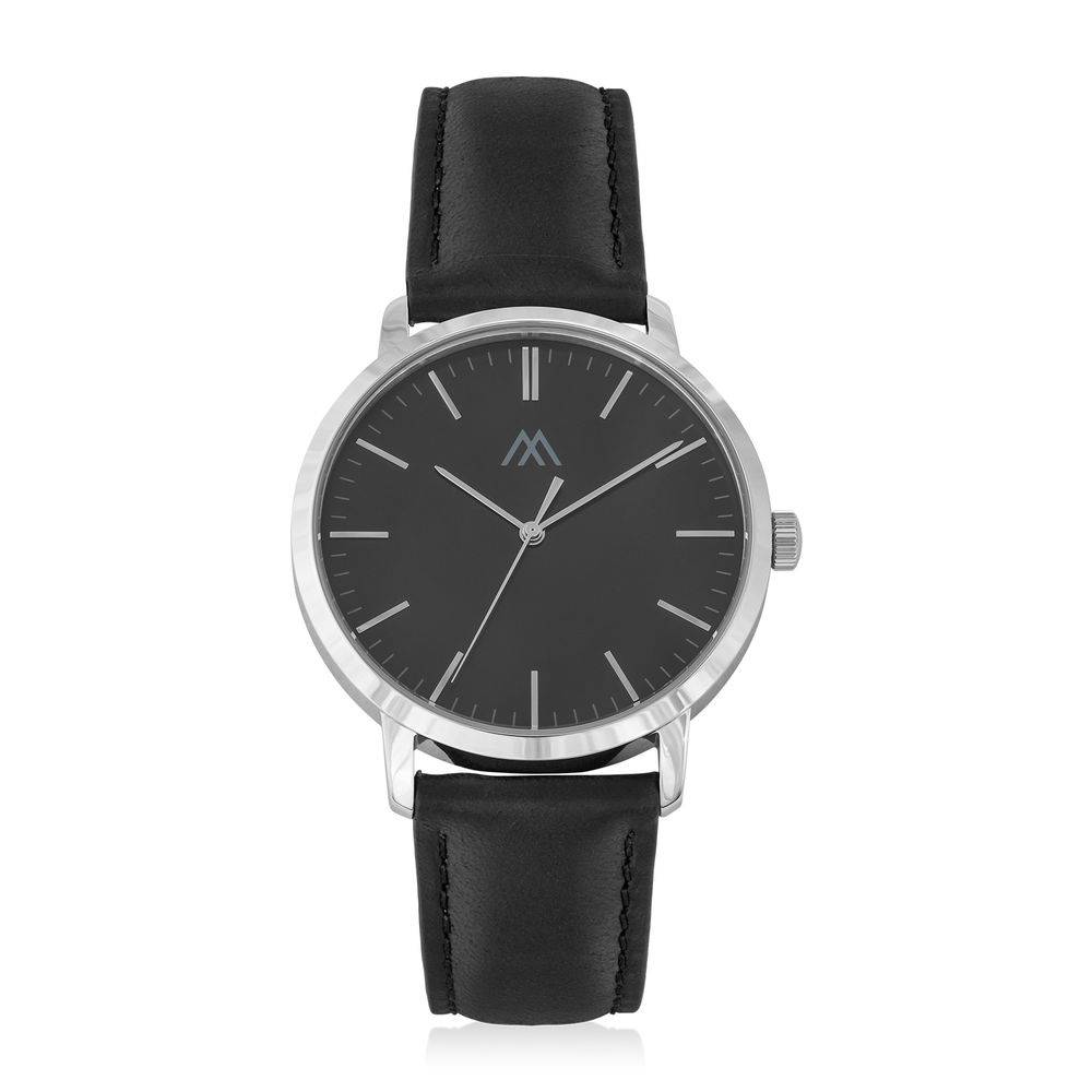 Hampton Minimalist Black Leather Band Watch for Men with Black Dial-6 product photo
