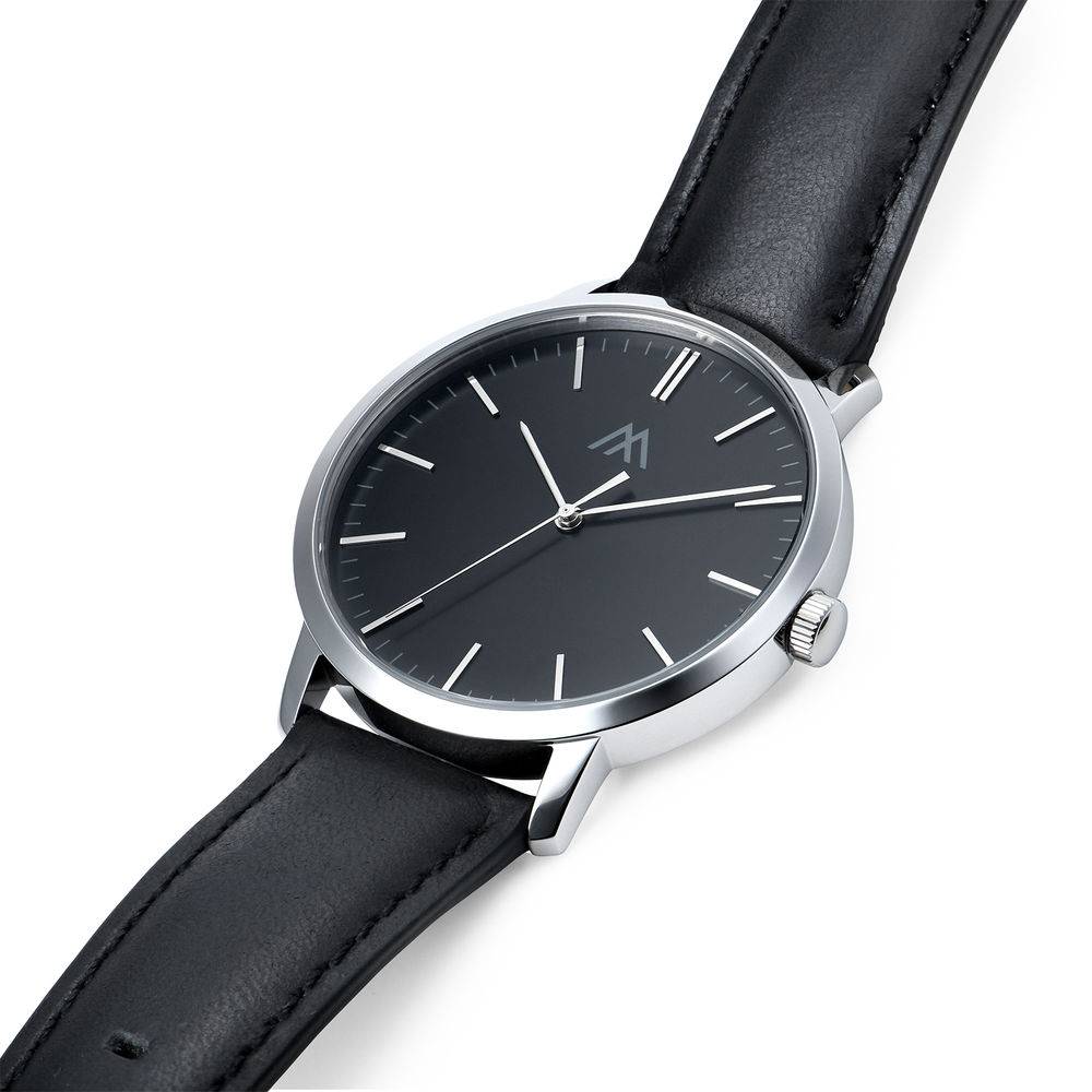 Hampton Minimalist Black Leather Band Watch for Men with Black Dial-8 product photo