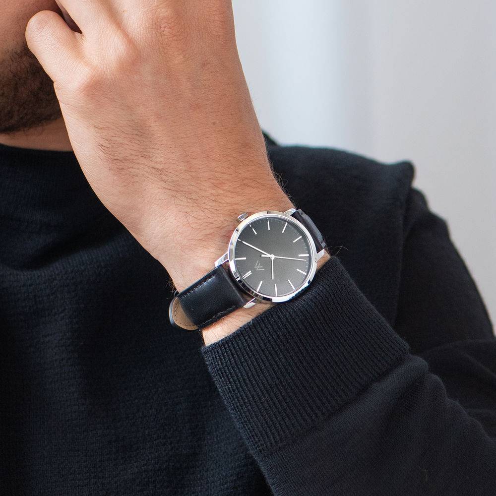 Hampton Minimalist Black Leather Band Watch for Men with Black Dial-1 product photo