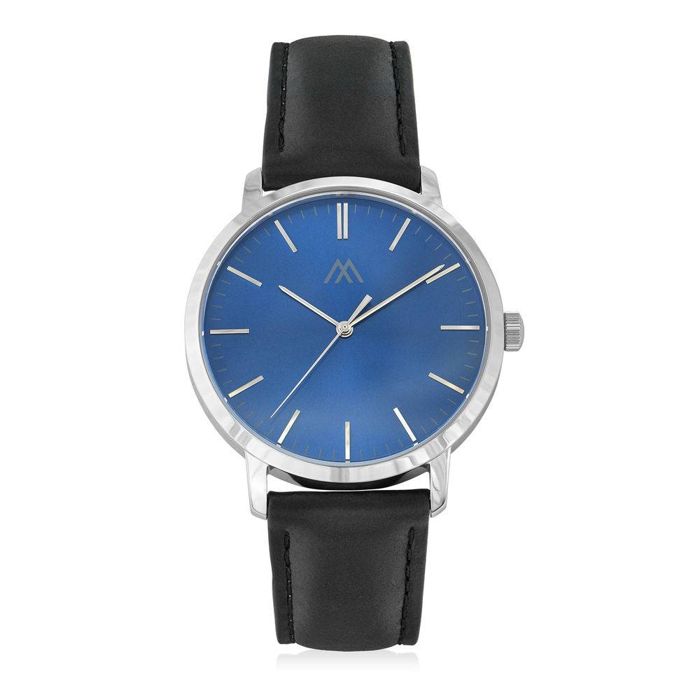 Hampton Minimalist Black Leather Band Watch for Men with Blue Dial-4 product photo