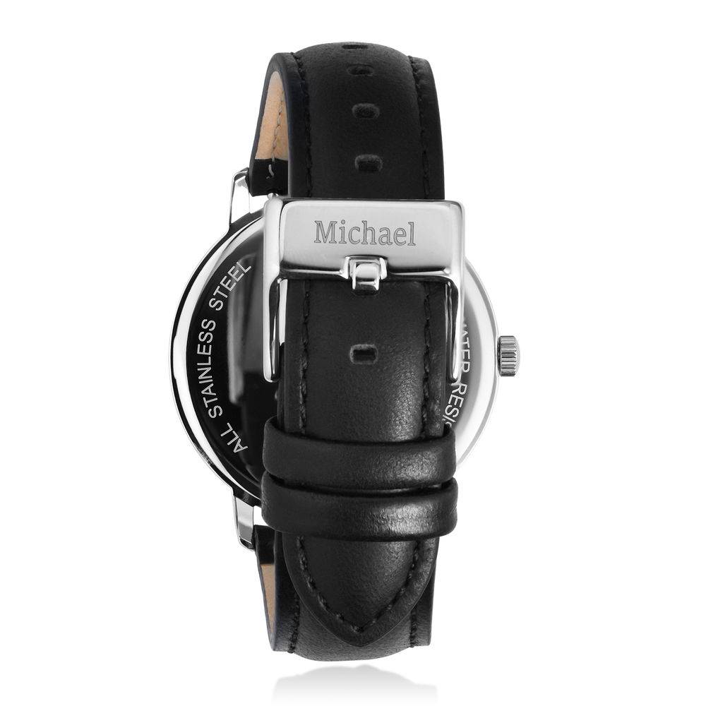 Hampton Minimalistisk svart läderbandsklocka för män med blå urtavla-3 produktbilder