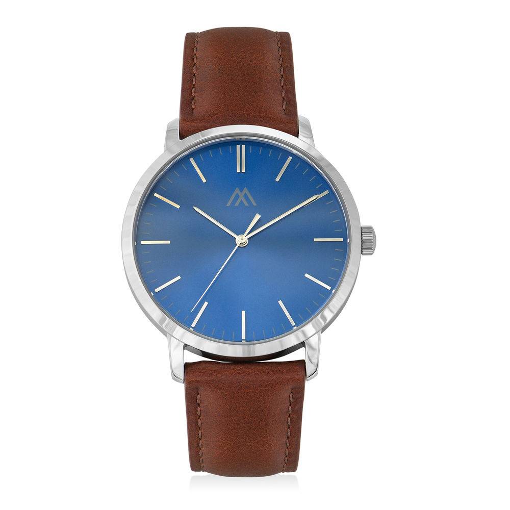 Hampton Minimalist Brown Leather Band Watch for Men with Blue Dial-1 product photo