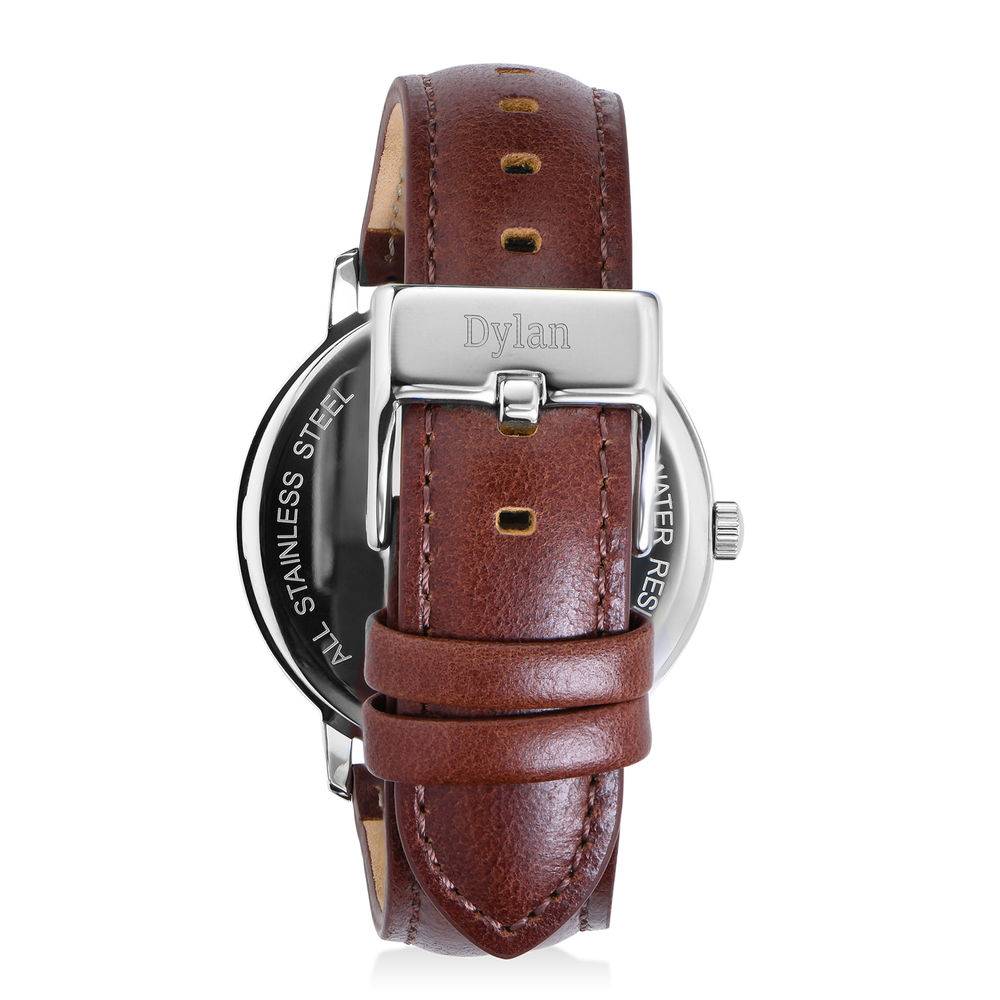 Hampton gepersonaliseerde minimalistische horloge met bruin lederen band-7 Productfoto
