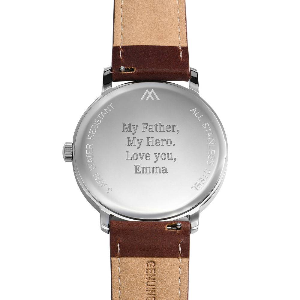Hampton gepersonaliseerde minimalistische horloge met bruin lederen band-5 Productfoto