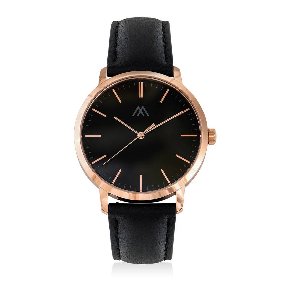 Hampton gepersonaliseerde minimalistische horloge met zwart lederen Productfoto