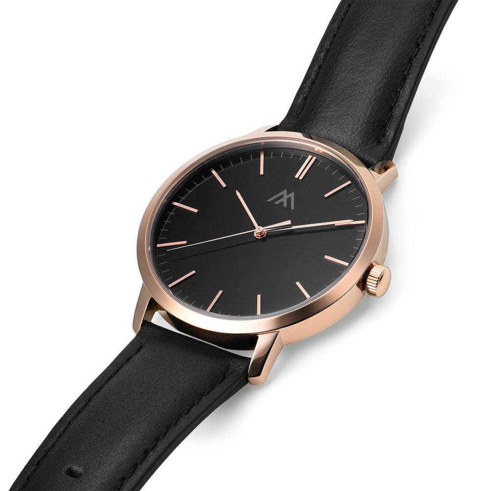 Hampton gepersonaliseerde minimalistische horloge met zwart lederen band-6 Productfoto