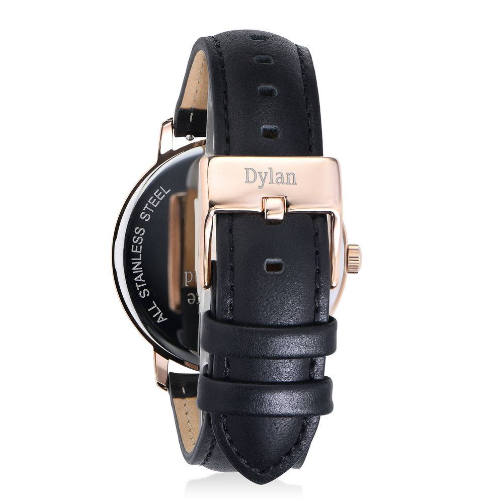 Hampton gepersonaliseerde minimalistische horloge met zwart lederen band-5 Productfoto