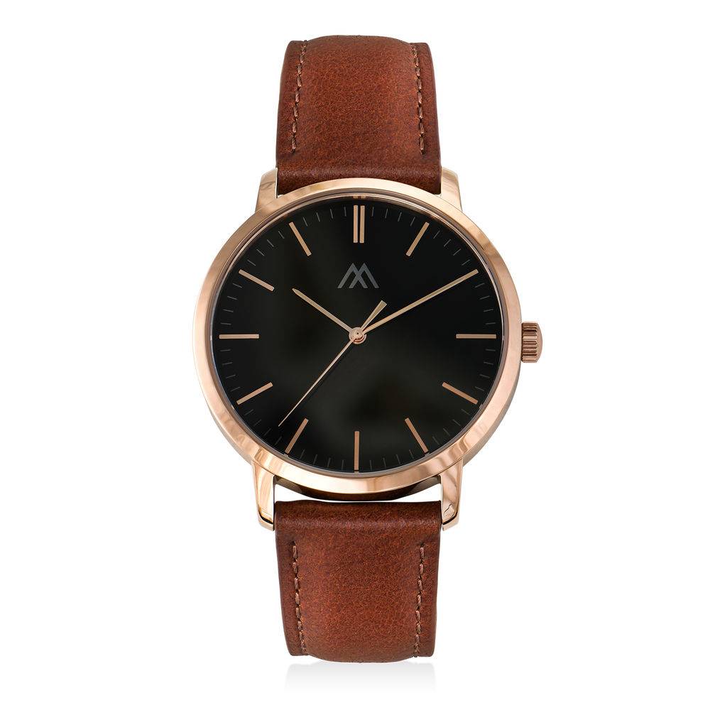 Hampton Personalized Minimalist Brown Leather Band Watch for Men product photo
