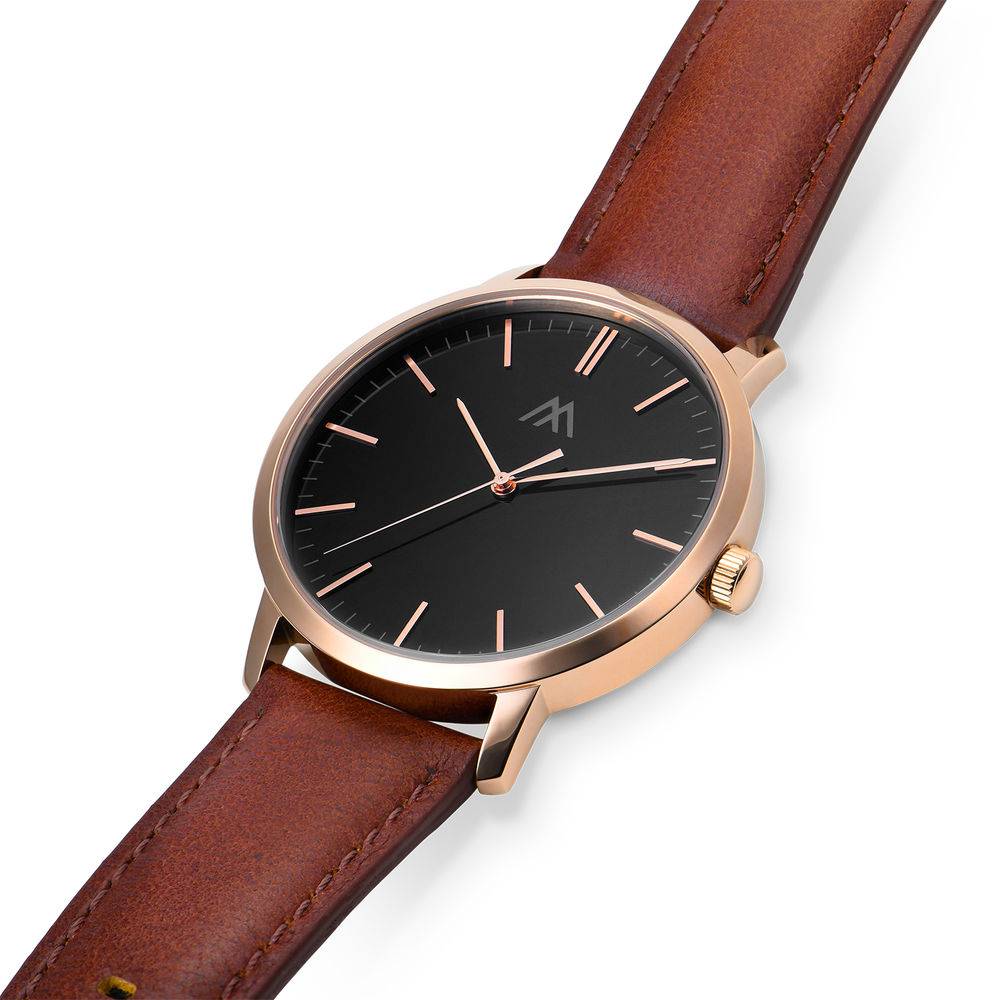 Hampton Personalized Minimalist Brown Leather Band Watch for Men-8 product photo