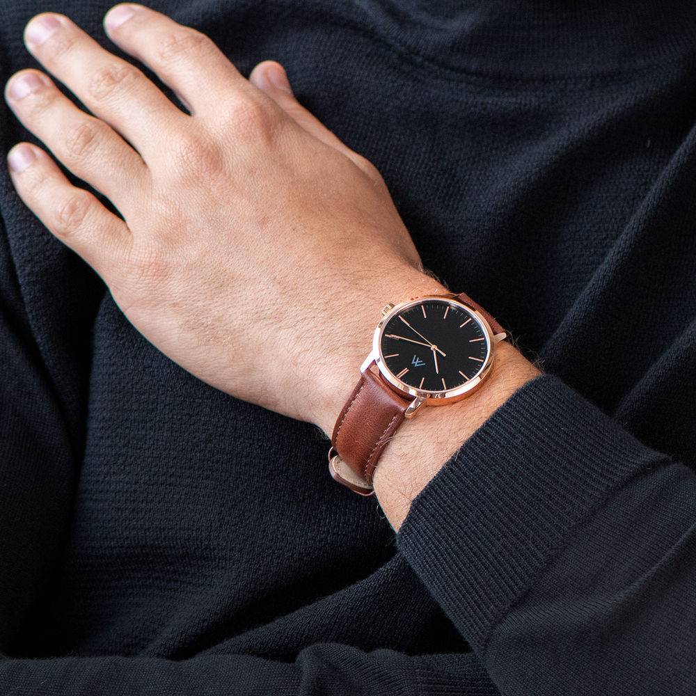 Hampton Personalised Minimalist Brown Leather Band Watch for Men-1 product photo