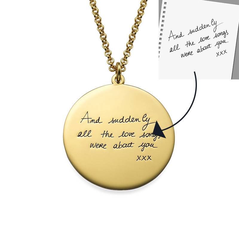 Handwriting Necklace with Gold Plating - Disc Shaped product photo