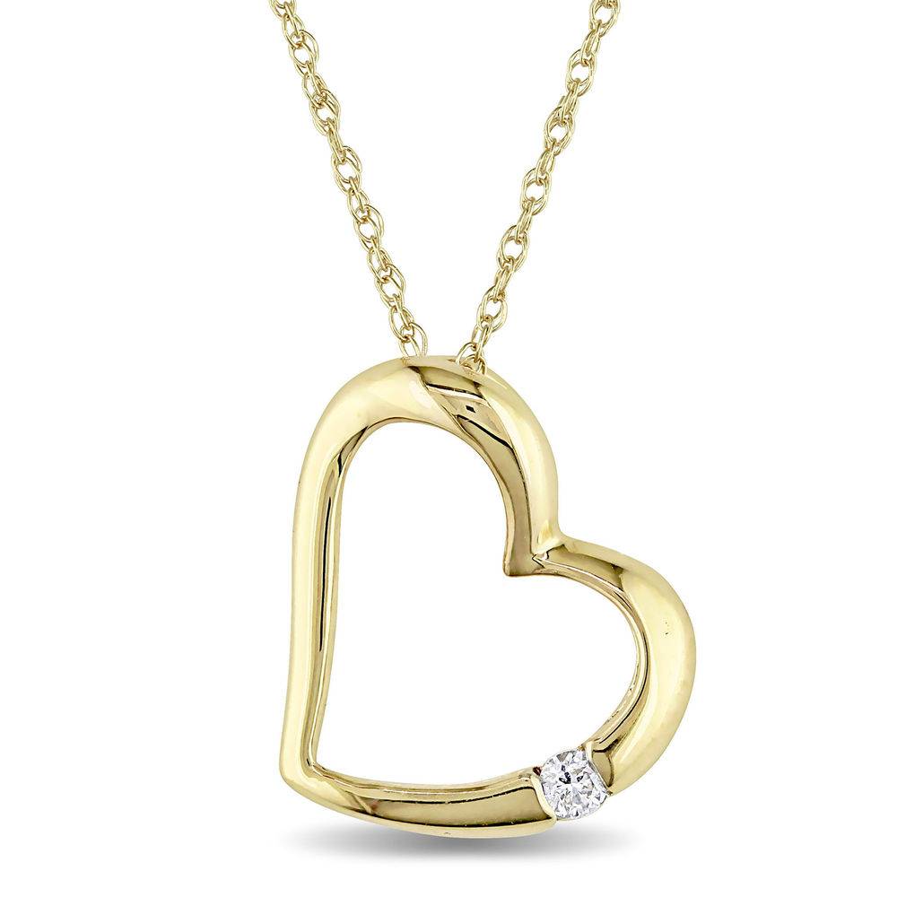 Hanging Heart Pendant Necklace in 10K Yellow Gold with Diamond product photo