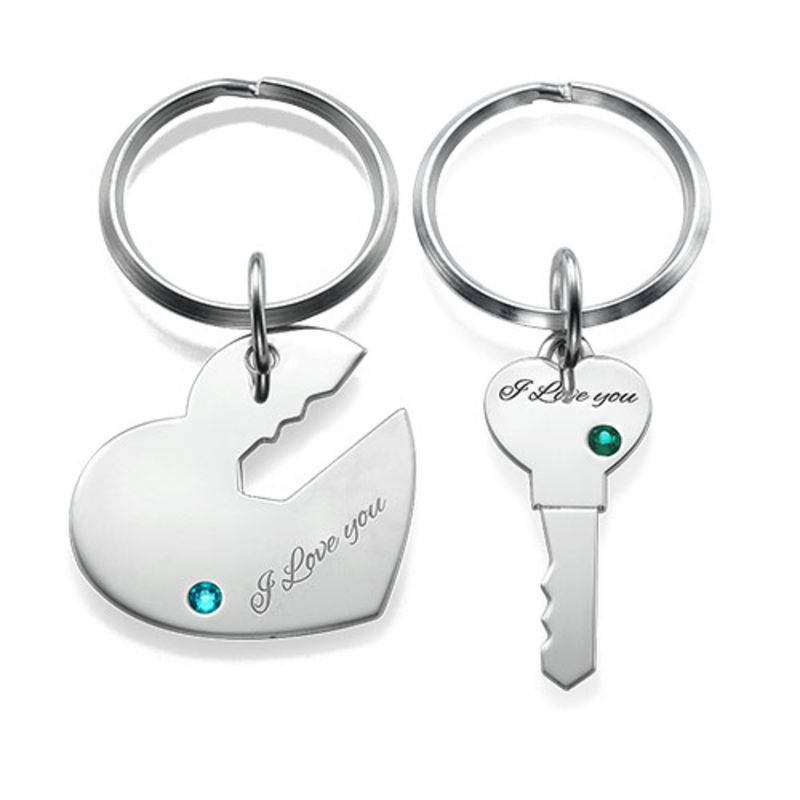 Heart and Key Keyring for Couples in Sterling Silver-1 product photo
