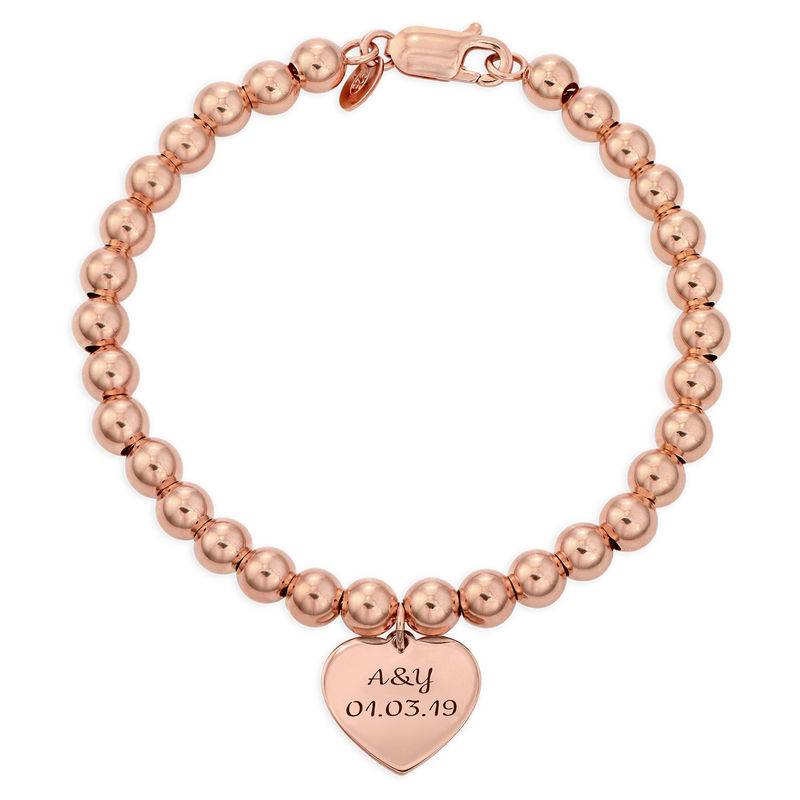 Graviertes Perlenarmband mit Herz-Charm - 750er rosé vergoldetes Produktfoto