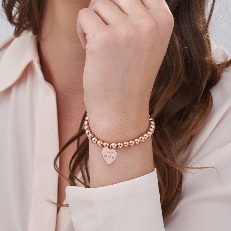 Graviertes Perlenarmband mit Herz-Charm - 750er rosé vergoldetes Silber-3 Produktfoto