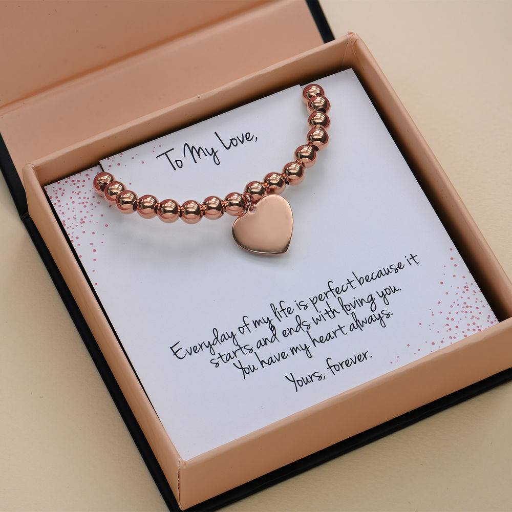 Heart Charm Beaded Bracelet in Rose gold Plating with Prewritten Gift product photo