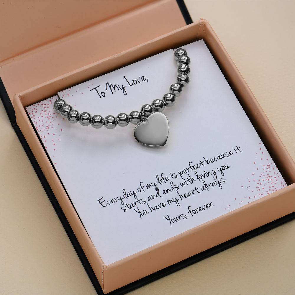 Heart Charm Beaded Bracelet in Sterling Silver with Prewritten Gift Note product photo