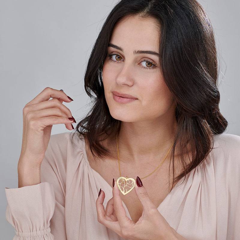 Hjärtformat livets träd-halsband i guld vermeil-2 produktbilder