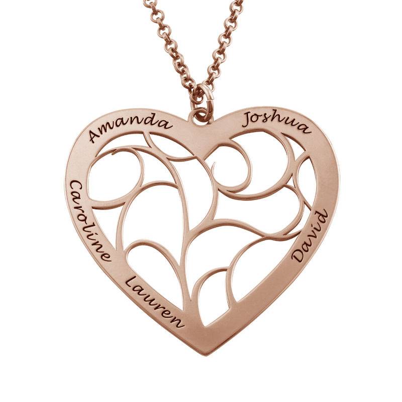 Hjerteformet livets træ halskæde i rosaforgyldt sølv-2 produkt billede