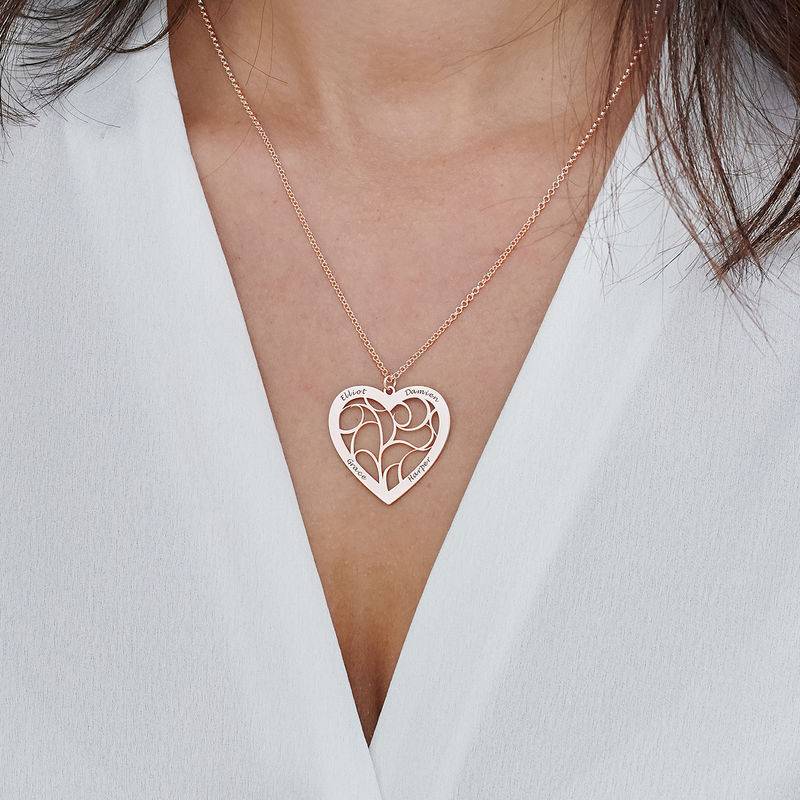Hjerteformet livets træ halskæde i rosaforgyldt sølv-4 produkt billede