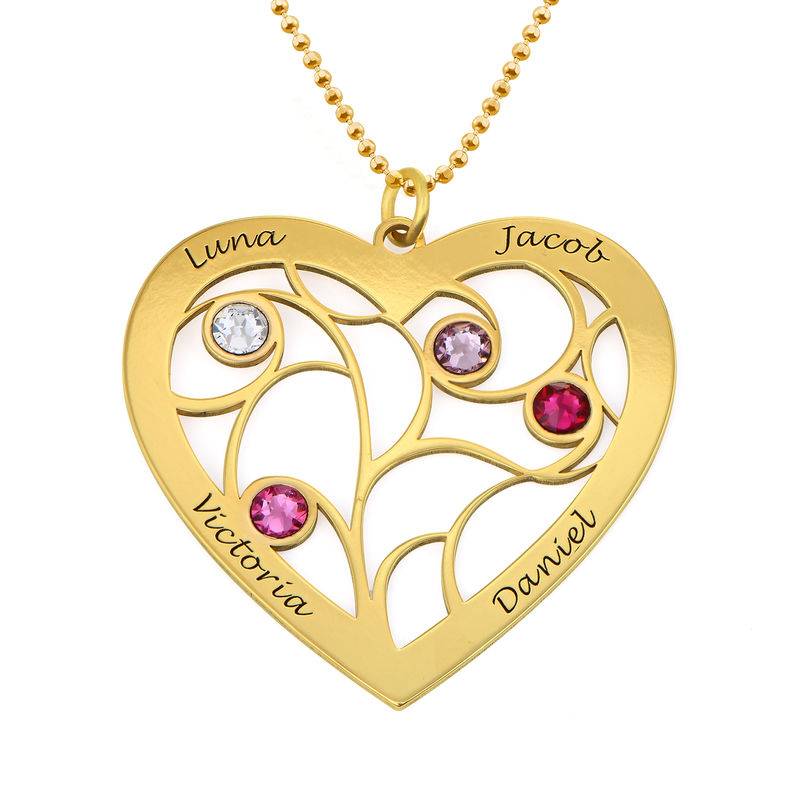 Hartvormige Levensboom Ketting met Geboortestenen in 14k Goud