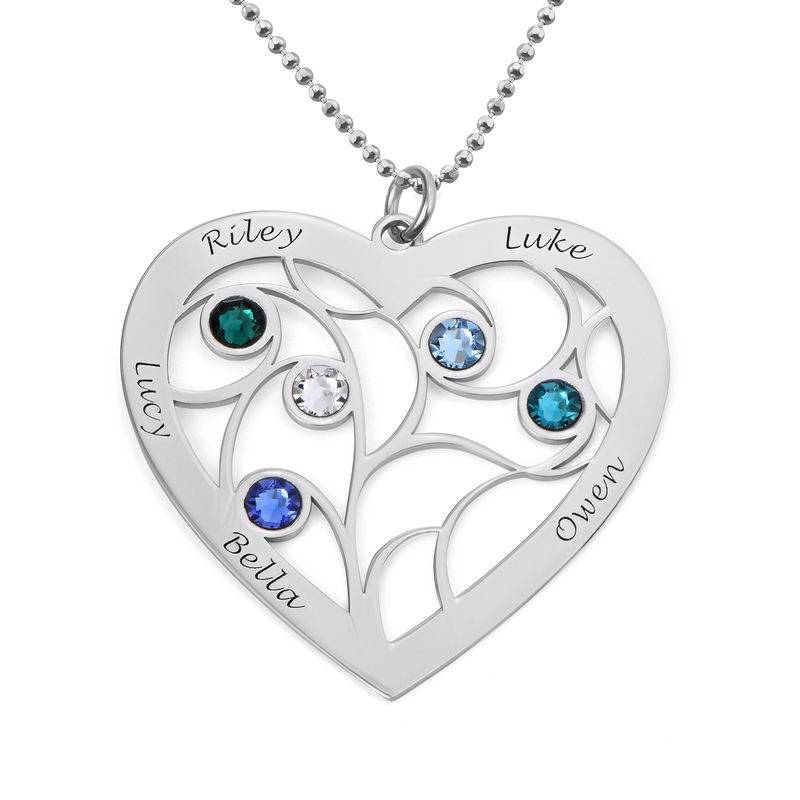 Hjärtformat Livets Träd Halsband med Månadsstenar i 14k Vitguld-1 produktbilder