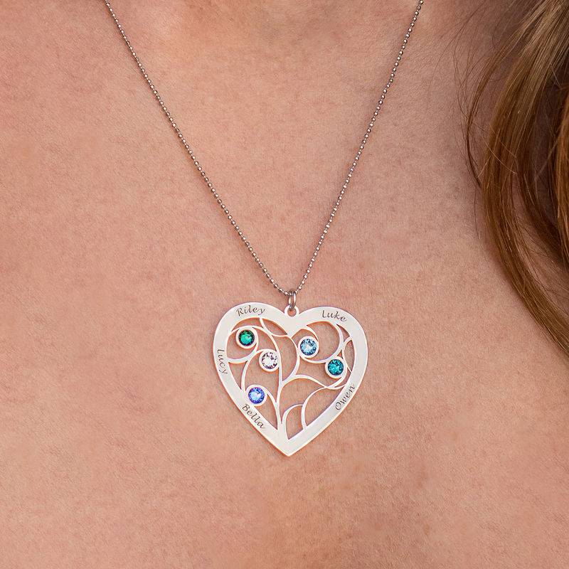 Hjärtformat Livets Träd Halsband med Månadsstenar i 14k Vitguld-4 produktbilder