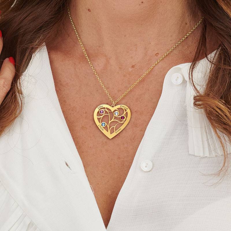 Collar Árbol de la Vida en forma de Corazón con Piedras de Nacimiento Chapado en Oro-2 foto de producto
