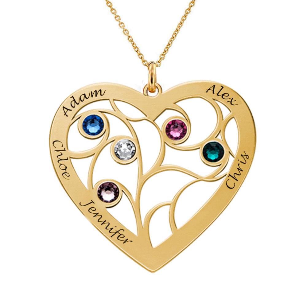 Livets träd-halsband i form av ett hjärta i guldplätering och med produktbilder
